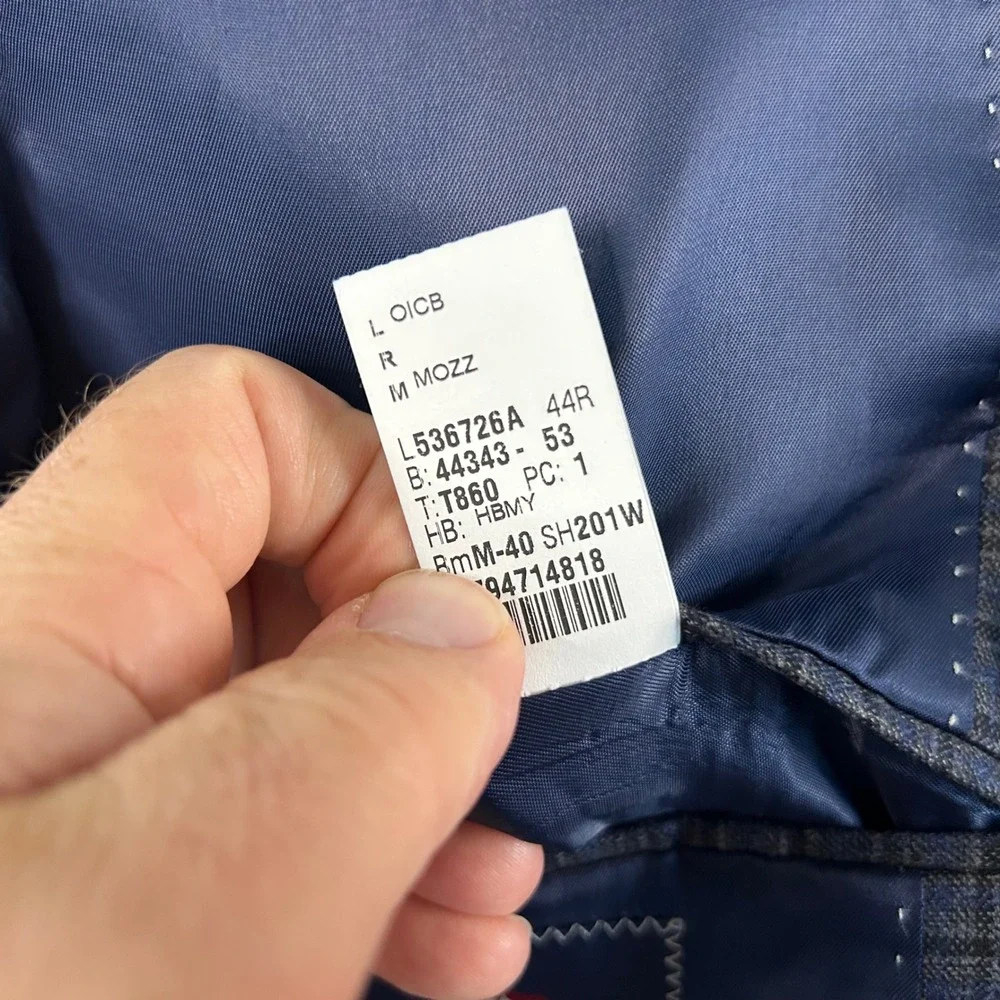 Hart Schaffner Marx 44R Sport Coat Wool Blend Blue Plaid Two Button Double Vent